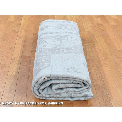 8'1"X10'5" Light Green Hand-Knotted Mamluk Design Pure Silk With Wool Rug