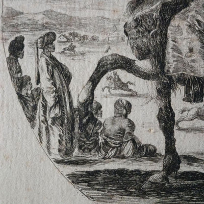 Stefano Della Bella Original Etching 1640 Coloured Man On Horseback Paris Coa