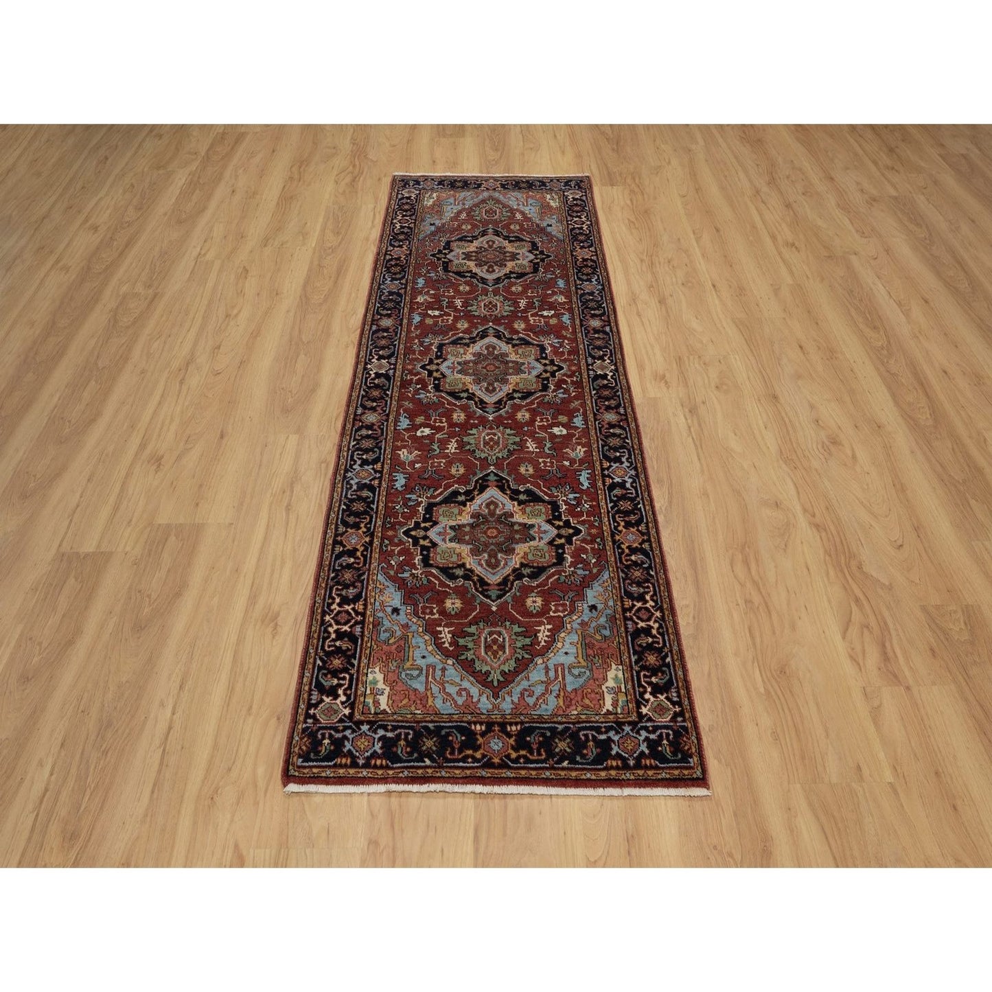 2'8"X8'1" Red Hand Knotted Rug Antiqued Fine Heris Re-Creation Wool Runner