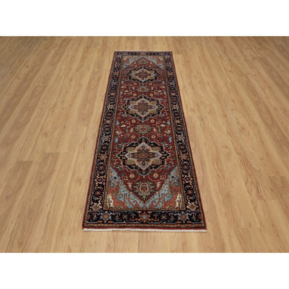 2'8"X8'1" Red Hand Knotted Rug Antiqued Fine Heris Re-Creation Wool Runner