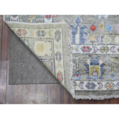 4'5"X10' Swamp Green Wool Weft Angora Oushak Wide Runner Oriental Rug