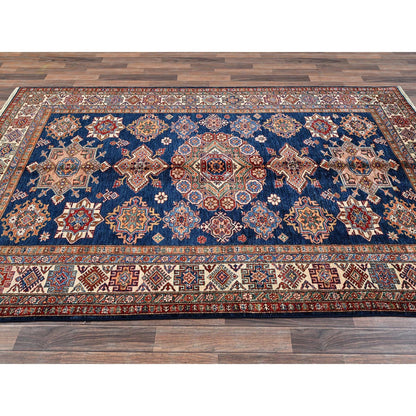 5'10"X8'10" Navy Blue Afghan Super Kazak Hand Knotted Soft Wool Rug