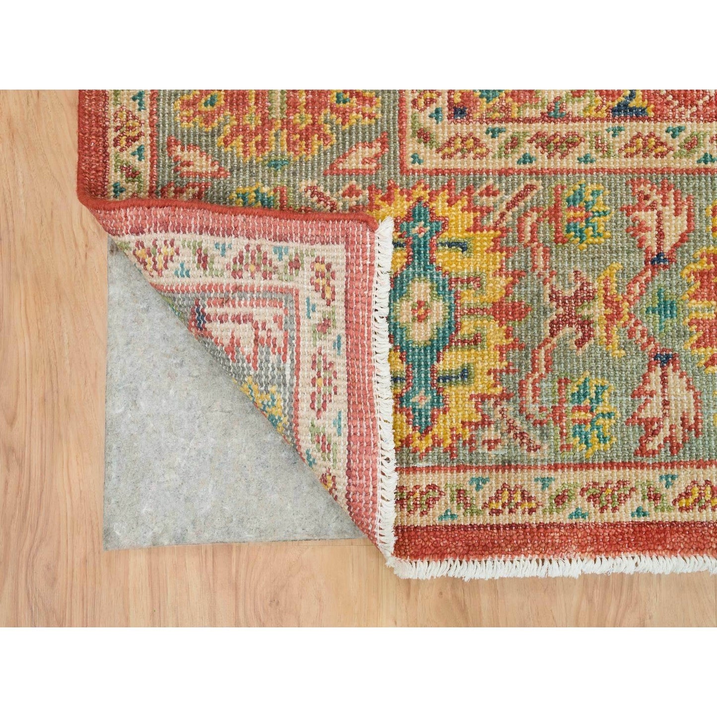 9'X11'9" Red Hand Knotted Antiqued Oushak Design Soft Wool Oriental Rug