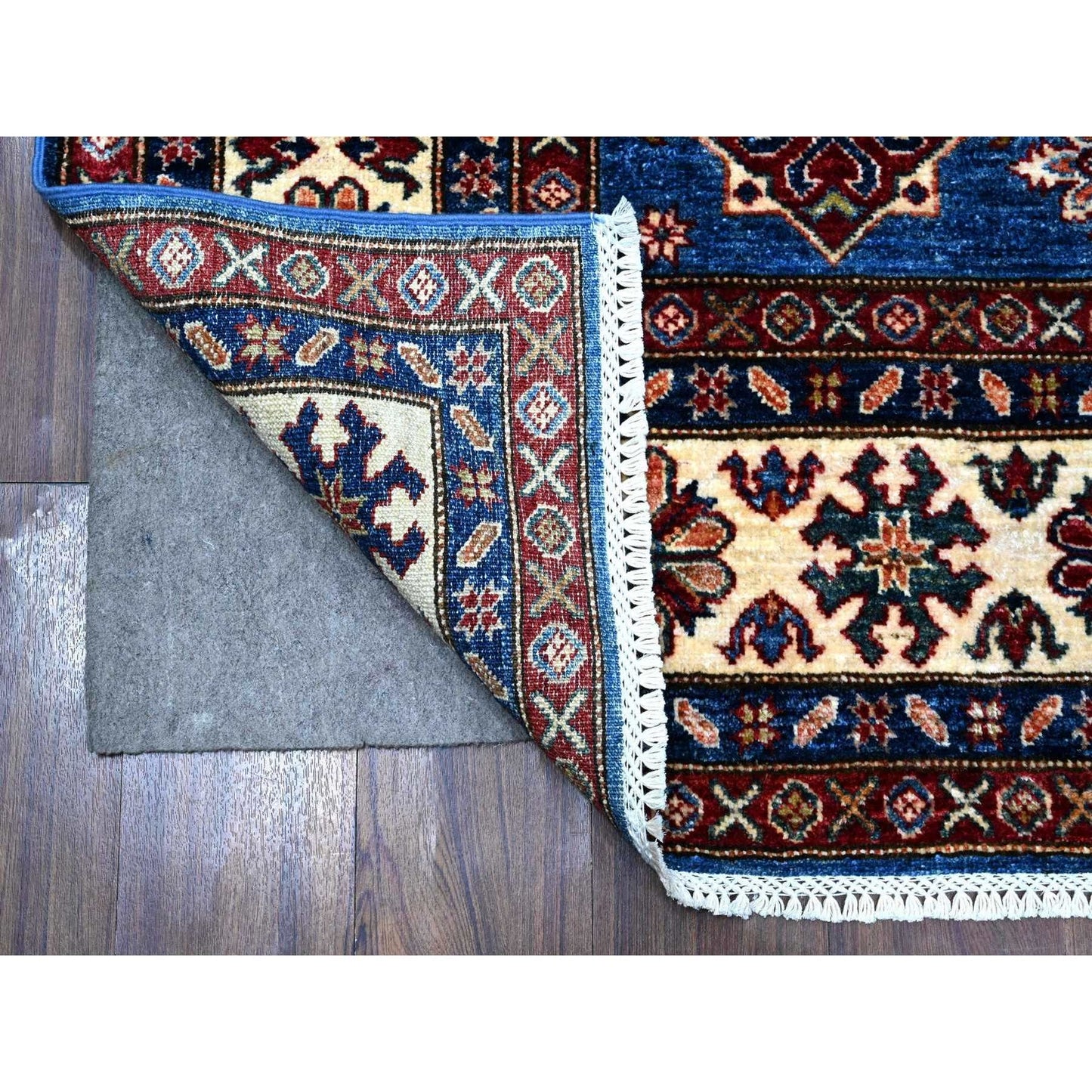 6'X6' Berry Blue Hand Knotted Super Kazak Medallions Wool Oriental Rug