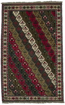 4X7 Ft Handmade Red Wool Rug Vintage Style Tribal