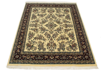 Classic Beige Floral Design Hand-Knotted Oriental