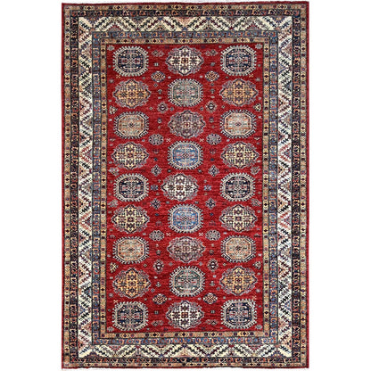 6'1"X8'10" Toreador Red Afghan Hand Knotted Super Kazak Wool Oriental Rug