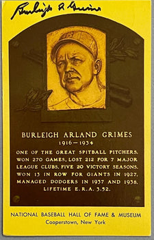 Burleigh Grimes Autographed Hall Of Fame Plaque