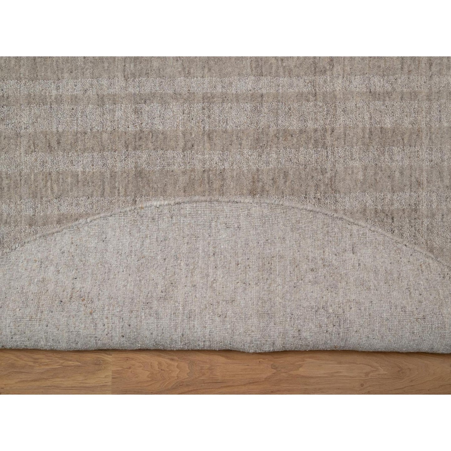 8'X8' Beaver Brown Stripes Design Hand Loomed Natural Wool Round Rug