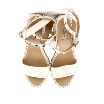 Valentino Garavani Women'S Rockstud Ankle Strap Double Wedge Sandals Leather