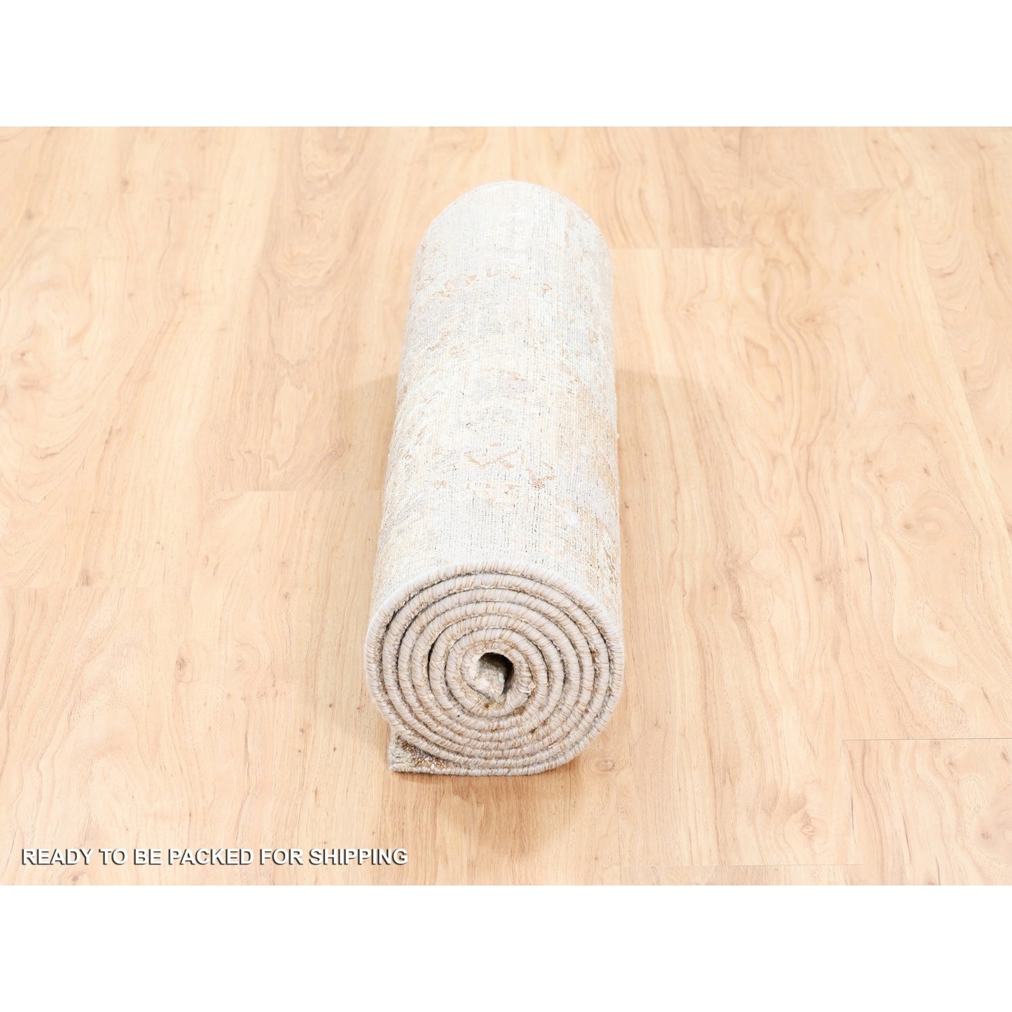 2'9"X10' Beige With Brown Modern Wool-Silk Hand Knotted Runner Rug