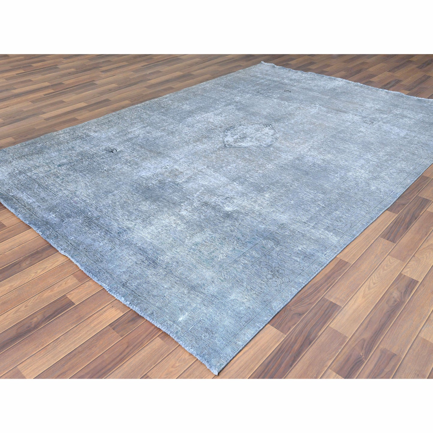 7'9"X11' Gray Worn Wool Vintage Hand Knotted Farsian Tebraz Rug
