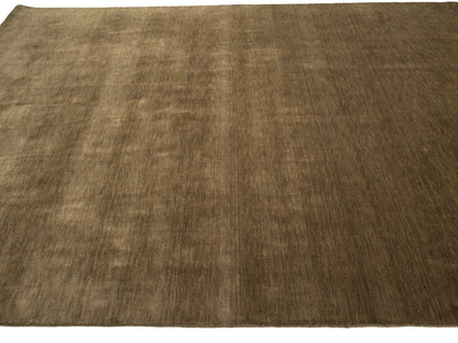 Brown Solid Design Hand-Loomed 9X12 Gabbeh Wool