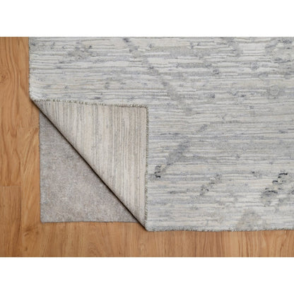 9'X12'1" Ivory Hand Knotted Modern Design Undyed Natural Wool Oriental Rug