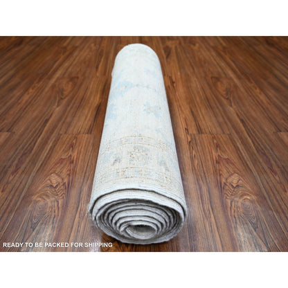 2'4"X11'7" Ivory White Wash Peshawar Wool Hand Knotted Runner Rug