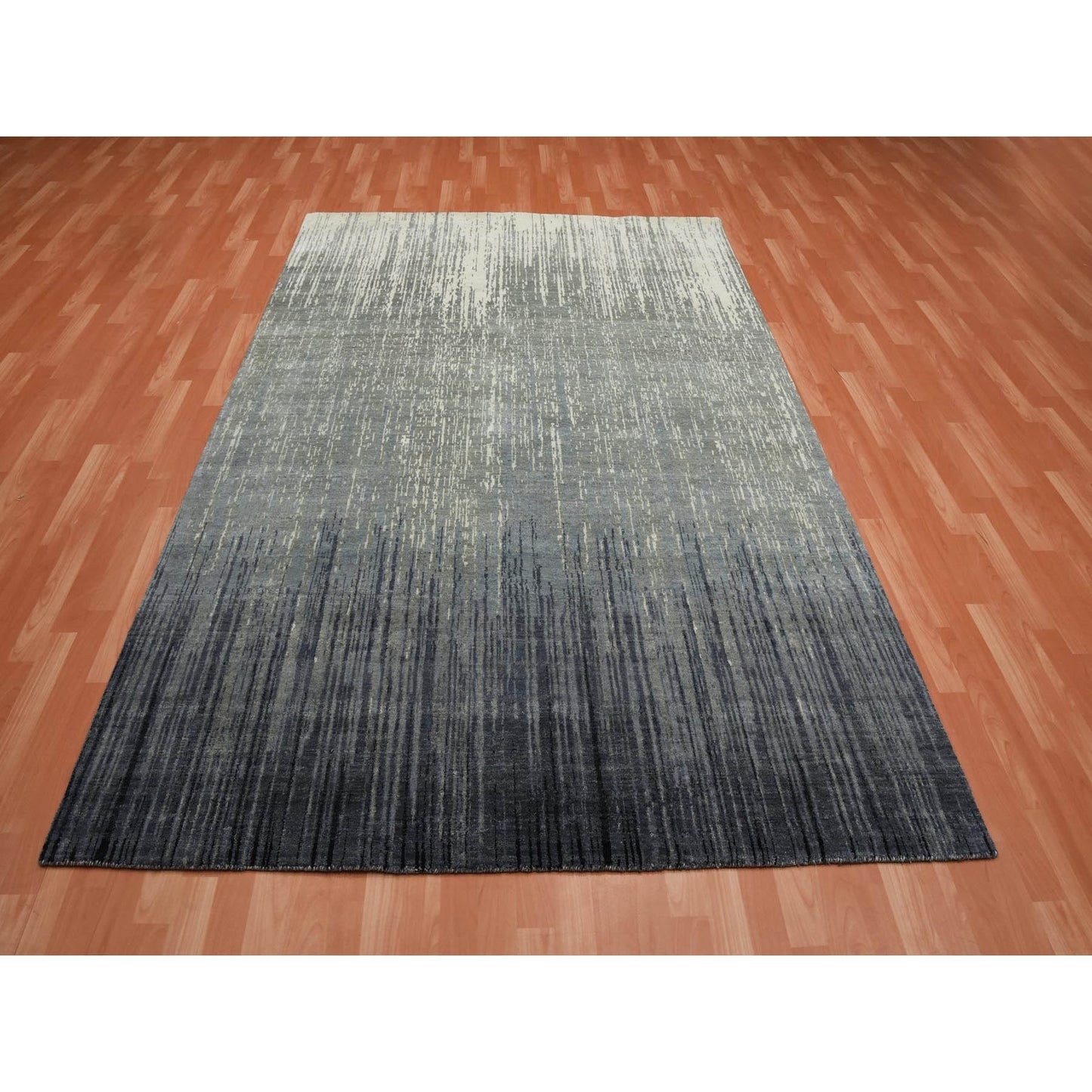6'1"X9'2" Gray Modern Ombre Design Pure Wool Hand Knotted Rug