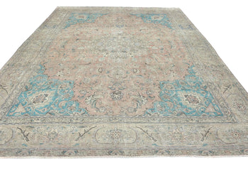 Distressed Semi-Antique Oriental Wool Rug 9X12 ft Floral Bedroom Carpet