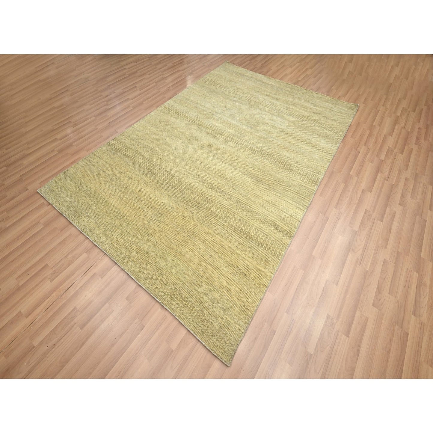 6'X9' Brown Modern Grass Design Hand Knotted Wool And Silk Oriental Rug