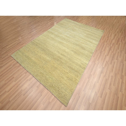 6'X9' Brown Modern Grass Design Hand Knotted Wool And Silk Oriental Rug