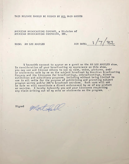 Mort Sahl Autographed Contract (Jsa)