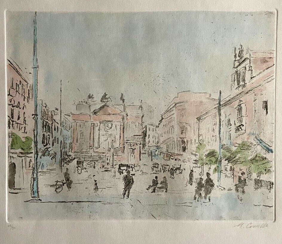 Michele Cascella Hand-Signed Watercolor Etching