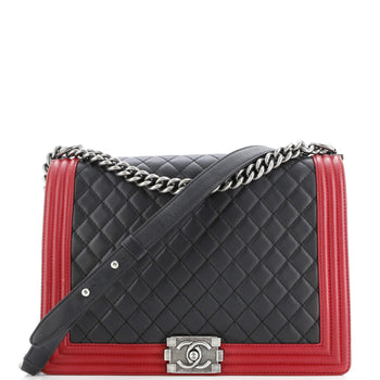 Chanel Bicolor Boy Flap Bag Quilted Lambskin Large
