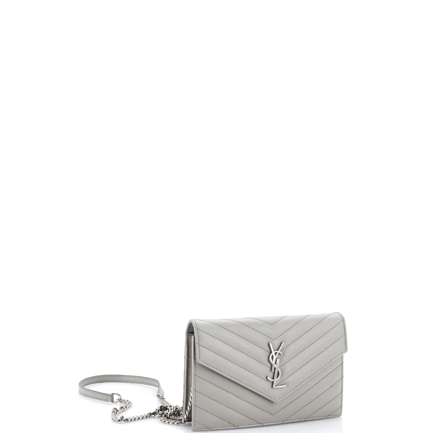 Saint Laurent Classic Monogram Wallet On Chain Matelasse Chevron Leather Small