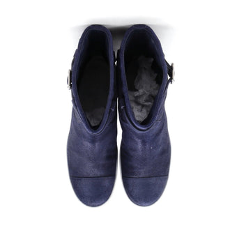 Chanel Women'S Cc Belt Cap Toe Boots Quilted Suede