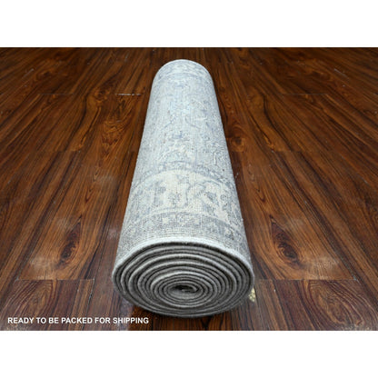2'5"X17'10" Harbor Gray Natural Dyes Fine Peshawar Xl Runner Oriental Rug