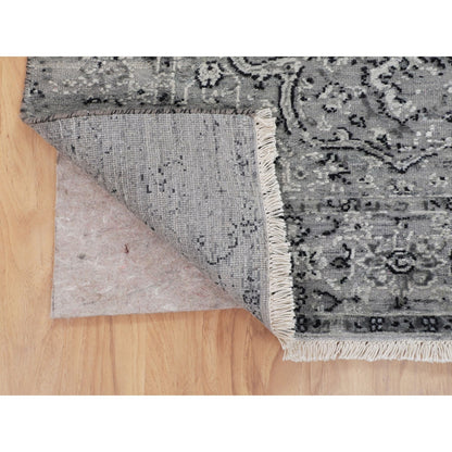 3'1"X5'1" Gray Farsian Silk With Textured Wool Hand Knotted Oriental Rug