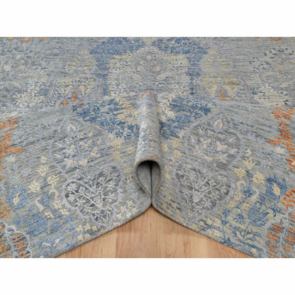 8'X10' Misty Gray Jewelry Design Wool With Textured Silk Hand Knotted Rug