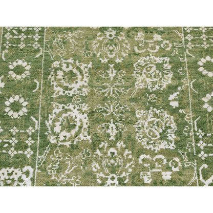 2'6"X6' Green Tebraz Design Wool And Silk Hand Knotted Runner Rug