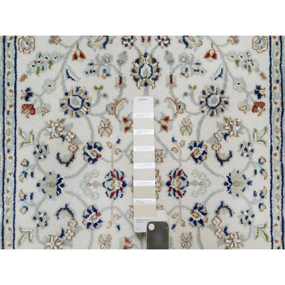 2'9"x10' Ivory Nain with Floral Design Hand Knotted Wool & Silk Runner Rug