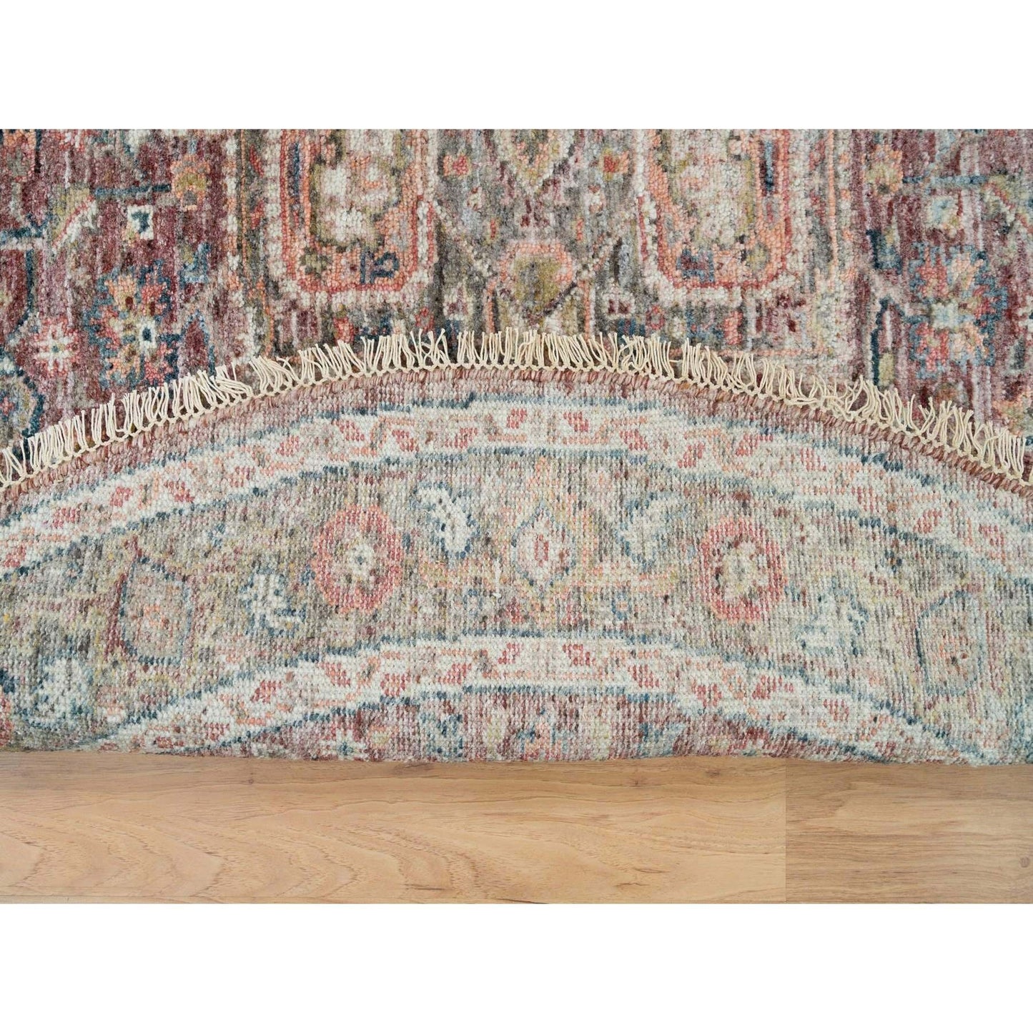Rug 6'x6' Sangria Red Hand Knotted Pure Wool Heris Revival Round Oriental