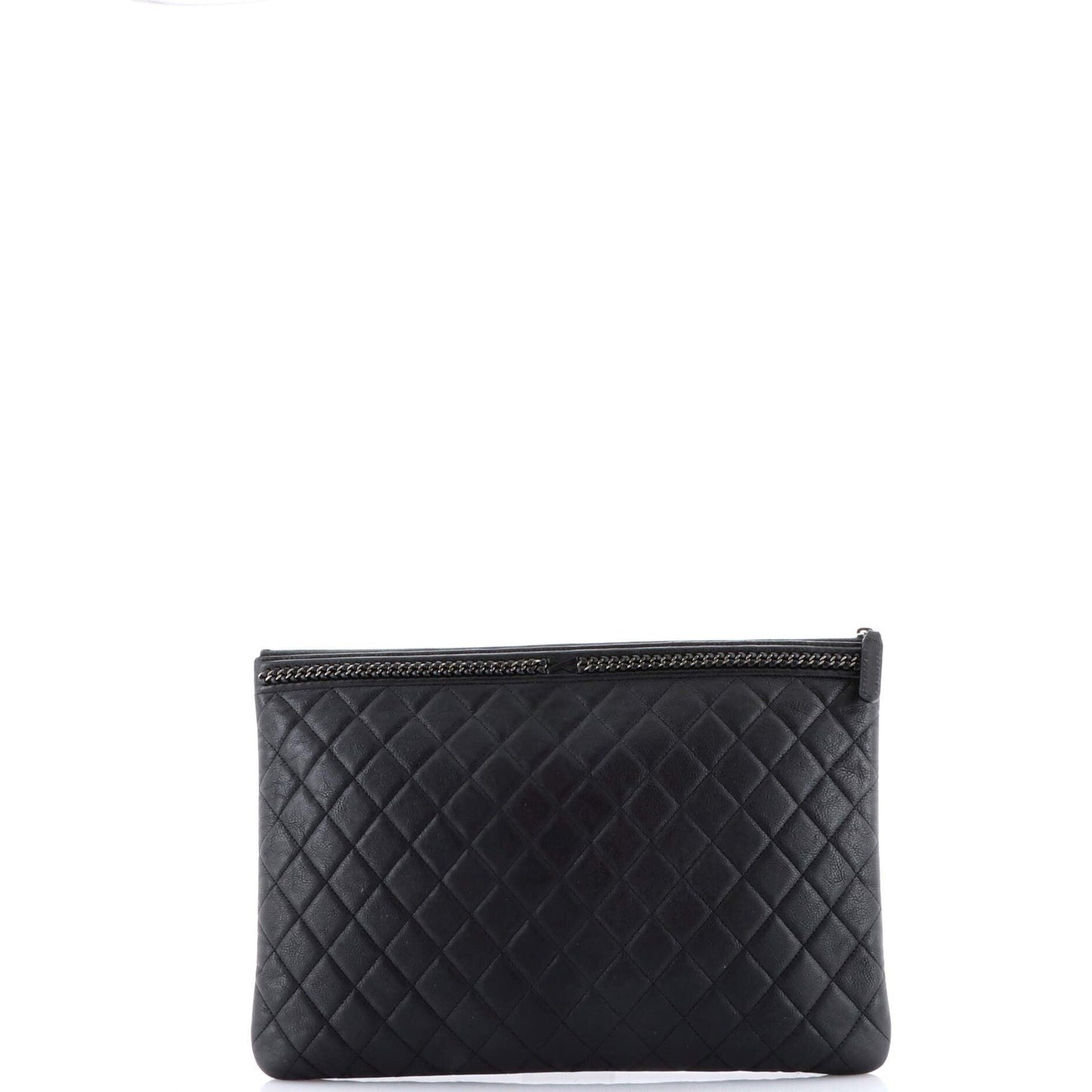 Chanel Boy O Case Clutch Quilted Lambskin With Chain Detail Large