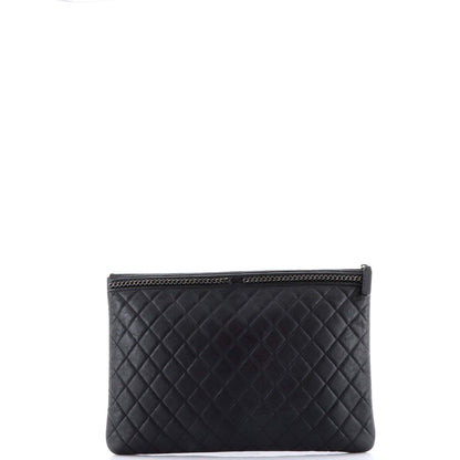Chanel Boy O Case Clutch Quilted Lambskin With Chain Detail Large