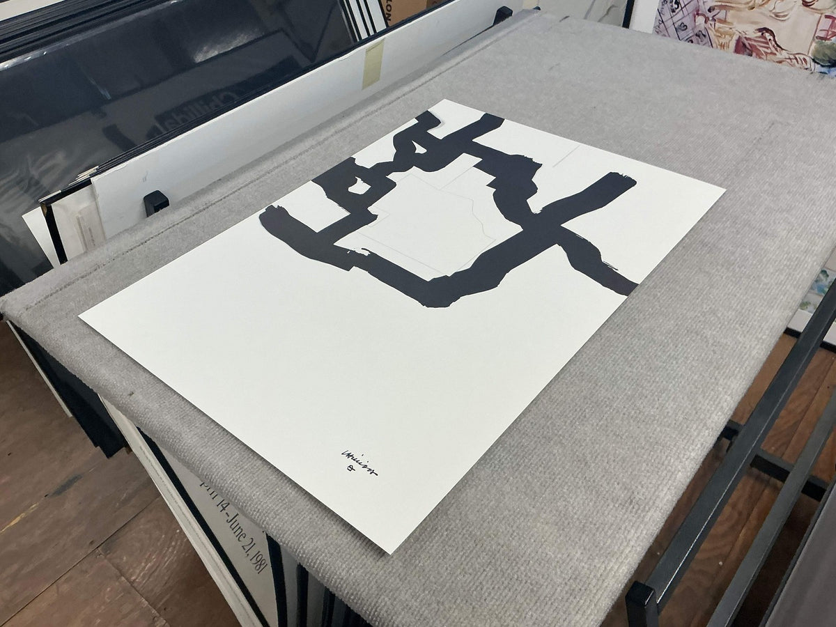 Chillida Collage 26.75" x 18.75" Lithograph 1995 Black White Abstract