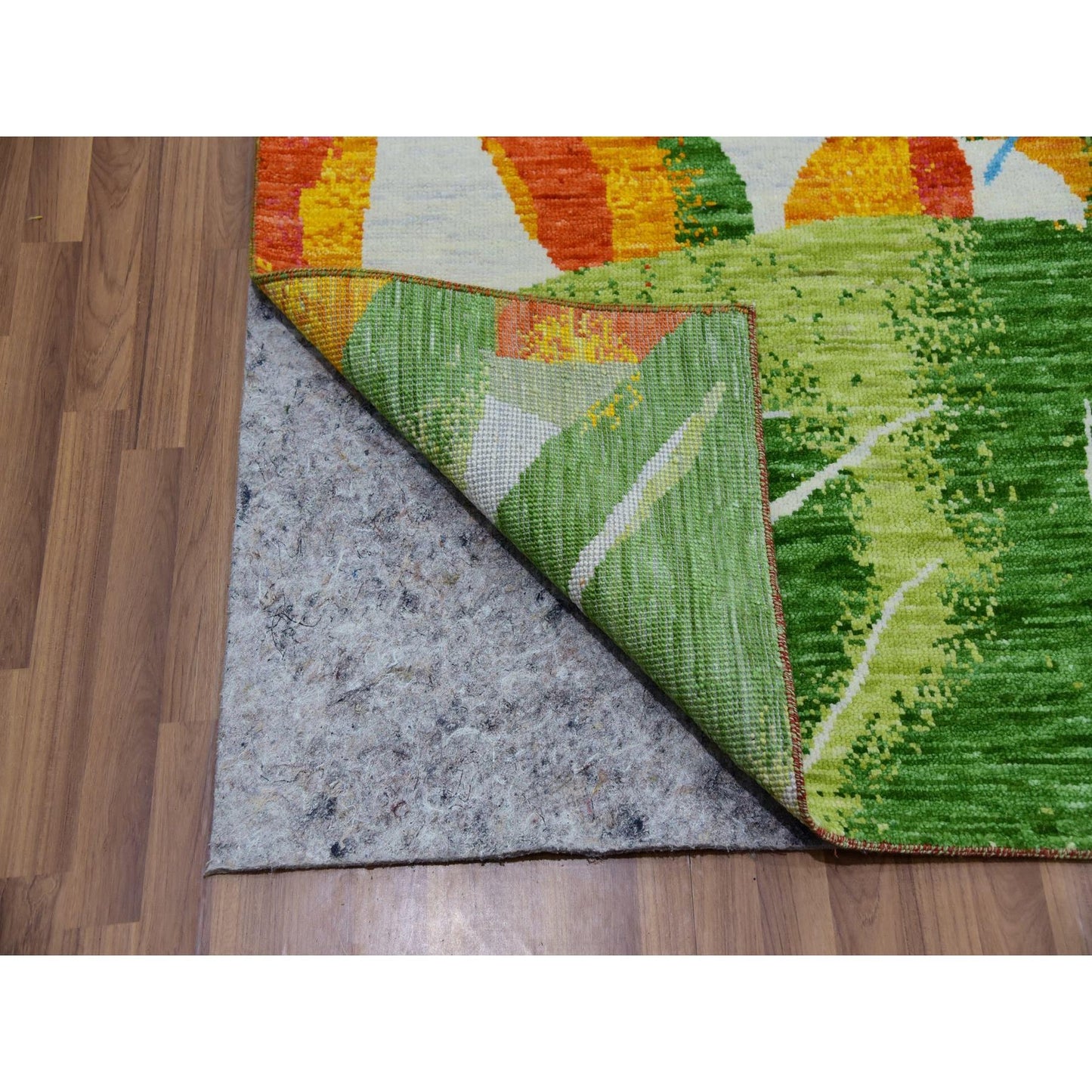 9'X12'3" White Modern And Botanical Design Hand Knotted 100% Wool Rug