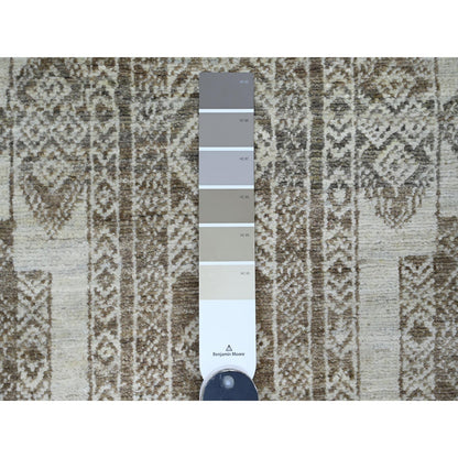 2'6"X11'6" Brown Geometric Berber Influence Wool Hand Knotted Runner Rug