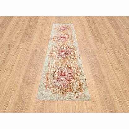 2'6"X11'10" Pink Hand Knotted Farsian Wool And Pure Silk Runner Rug