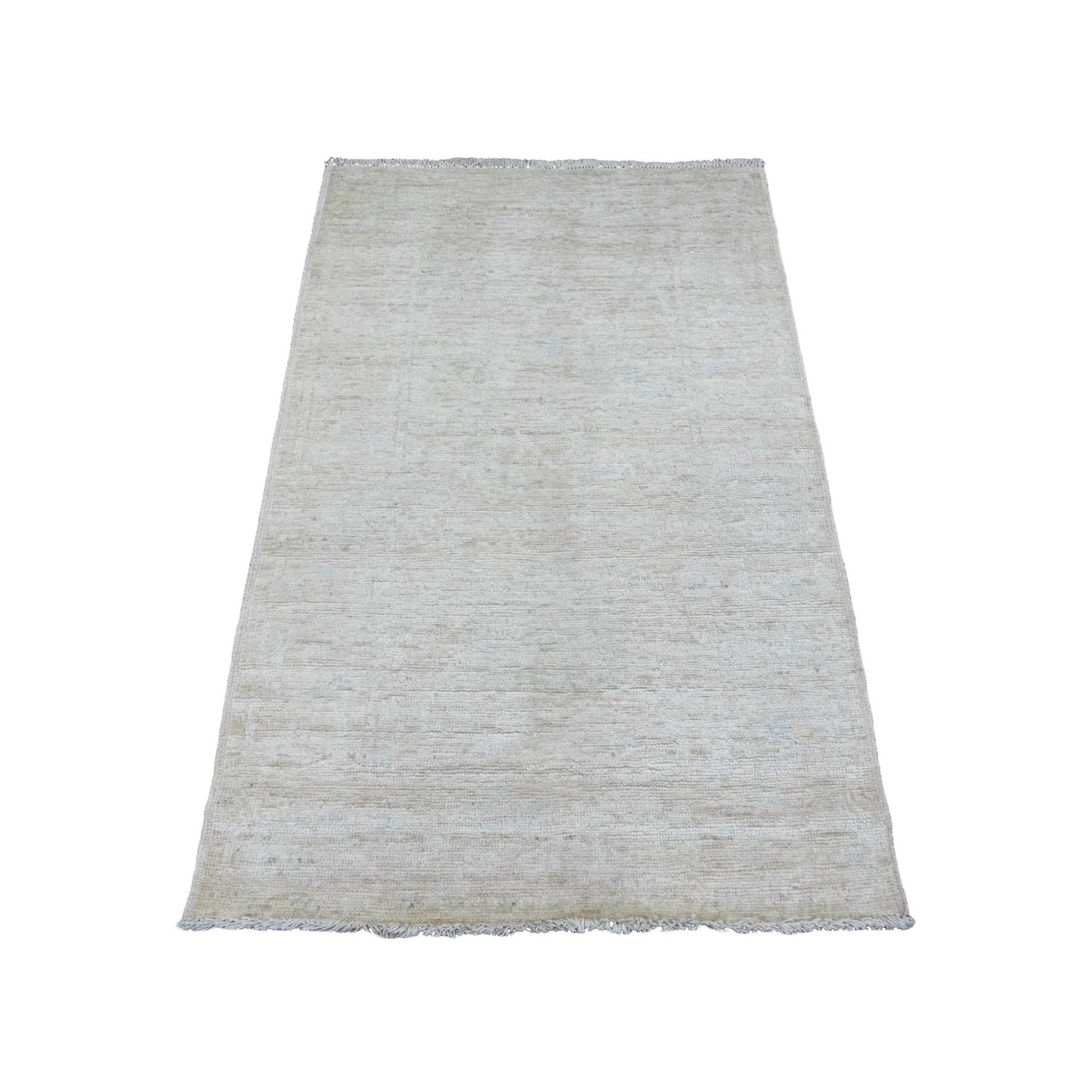 3'3"X5' White Pure Wool Angora Oushak All Over Pattern Hand Knotted Rug