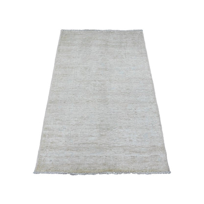 3'3"X5' White Pure Wool Angora Oushak All Over Pattern Hand Knotted Rug