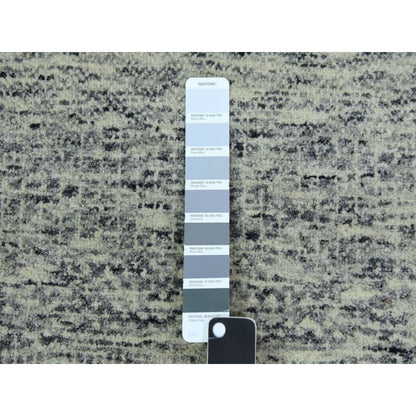 2'5"X29'7" Gray Undyed Wool Grass Design Hand Knotted Xl Runner Rug