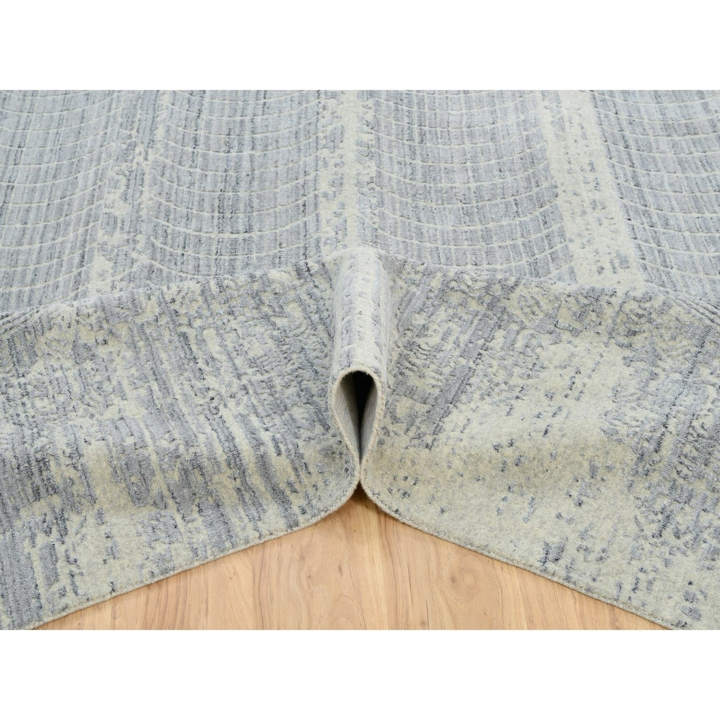 Rug 12'x17'10" Gray Wool And Plant Based Silk Hand Loomed Oversized