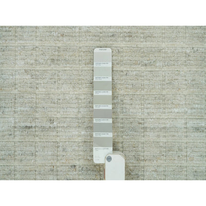 10'X13'9" Ivory Plain Decor Modern Box Design Loomed Knotted Wool Rug