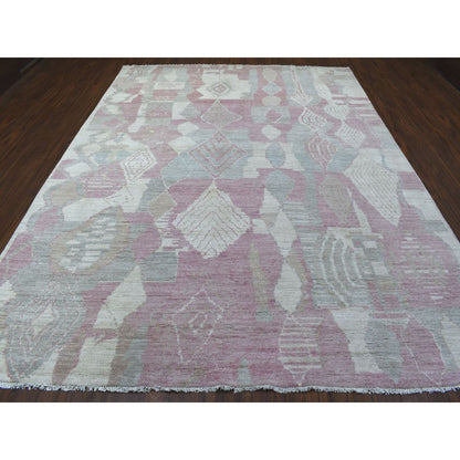 8'10"X11'9" Pink Moroccan Berber Arts And Crafts Hand Knotted Wool Rug