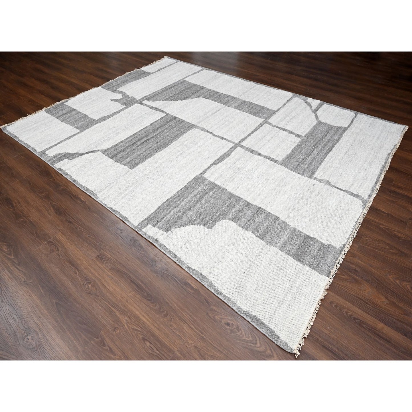 9'X11'8" Grey Wool Hand Knotted Natural Dyes Modern Oriental Rug