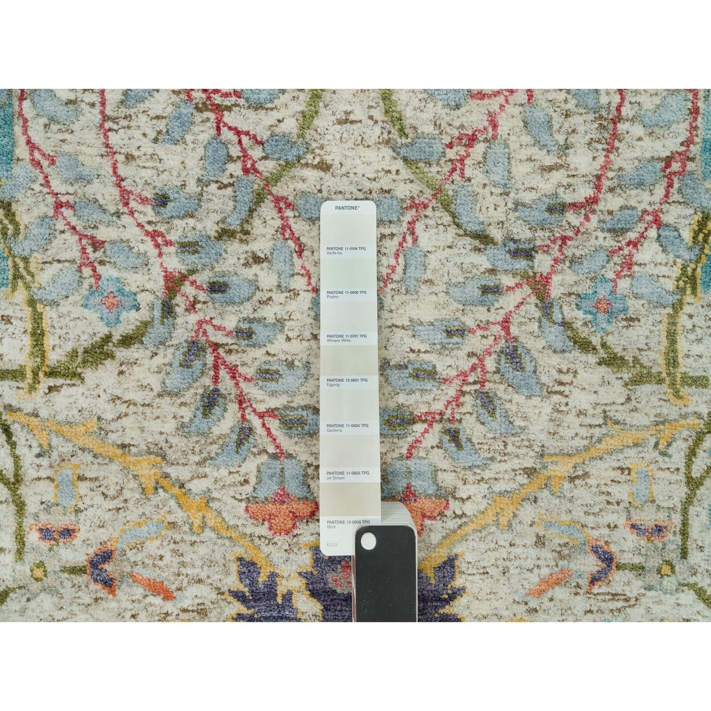 10'X10' Birch Tan Hand Knotted Silk And Wool Sickle Leaf Design Round Rug