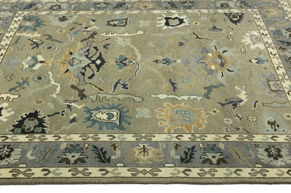 Khaki Floral Oushak Chobi Oriental Rug Handmade