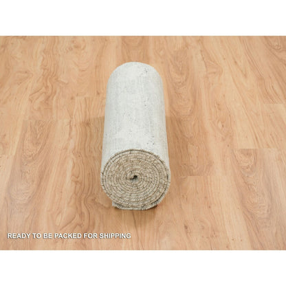 2'6"X16' Ivory And Light Grey Undyed Hand Knotted Xl Runner Oriental Rug